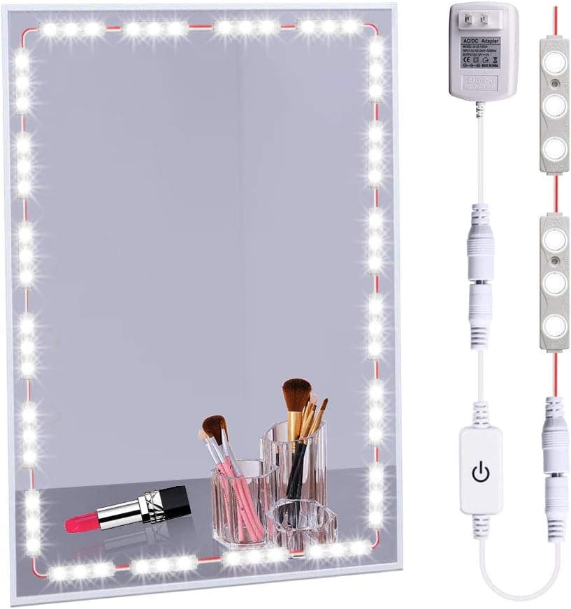 Led Vanity Lights,Hollywood Lights 4-FQ Makeup Strip Lights Vanity Mirror Lights Kit 9.8FT Makeup Lights Stick on Touch Dimmer White 60 Led Module Lights Plug in Led Lights for Mirror Vanity Table