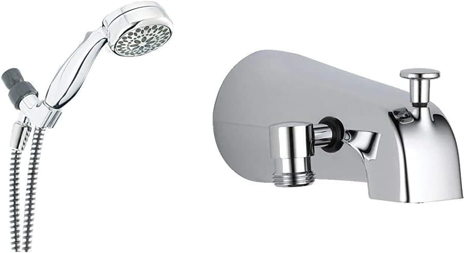 Delta Faucet 7-Spray Touch-Clean Hand Held Shower Head with Hose, Chrome 75700 & U1072-PK Diverter Tub Spout, Chrome