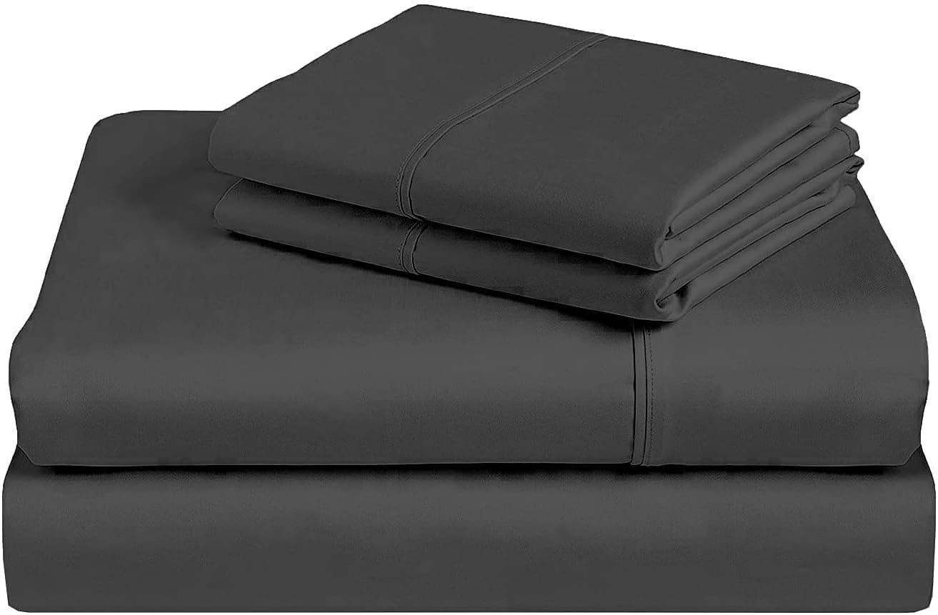 RV Short Queen Sheet Set 400 Thread Count Egyptian Cotton Sheets for RV Camper Short Queen Size Gray 4 PCs Sheet Sets 15" Deep Pocket Short Queen (60" X 75") Dark Grey