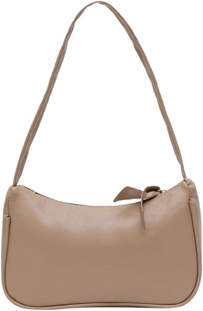 Retro Solid Classic Shoulder Tote HandBag with Zipper Closure for Women Shoulder Bag Armpit Bag (Khaki)