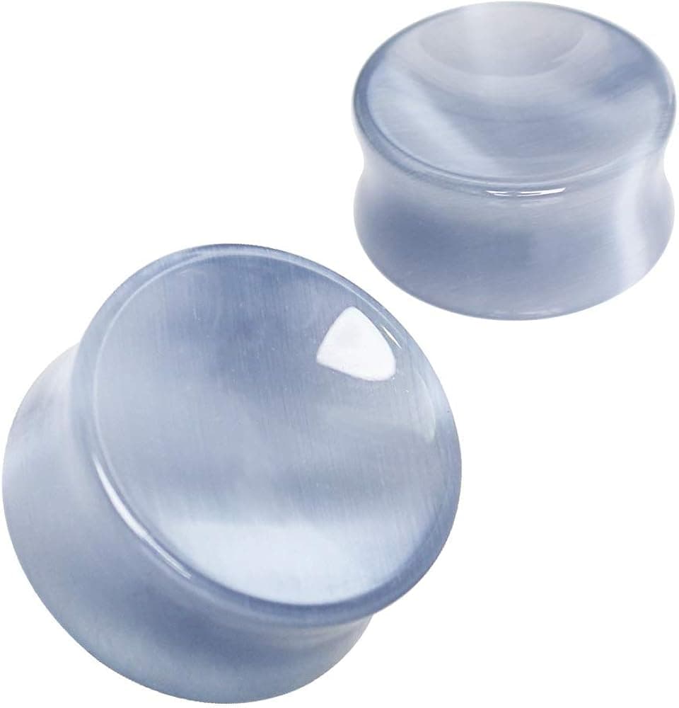 Pierced Owl - Natural Grey Cat's Eye Concave Stone Saddle Plugs, Sold as a Pair