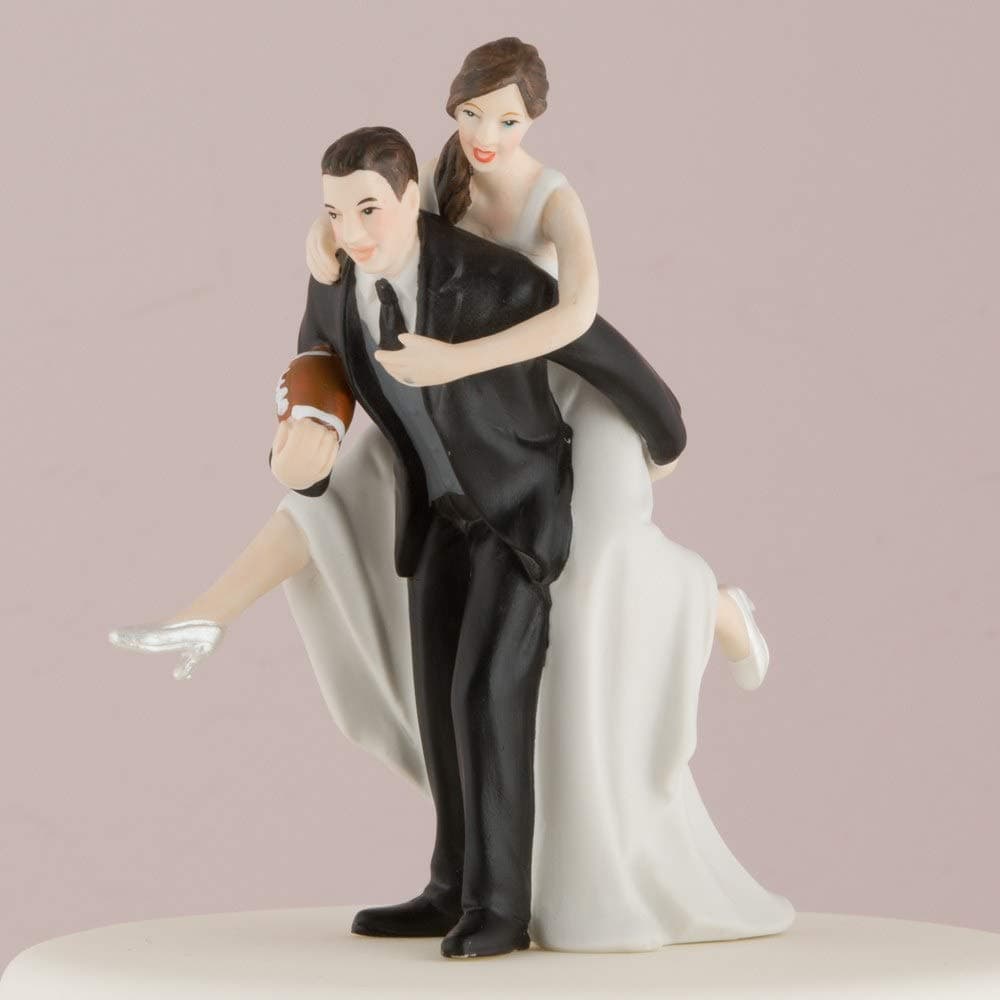 Weddingstar Playful Football Piggy Back Bride and Groom Figurine Cake Topper Light Skin - Customizable