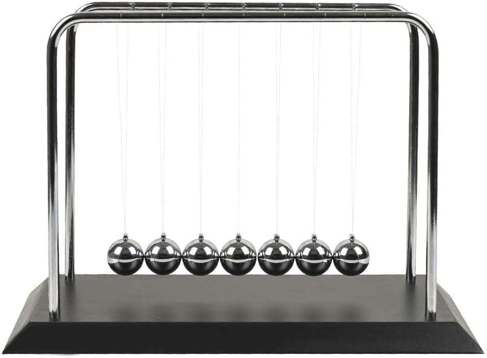 Newtons Cradle Balance 7 Balls with Black Wooden Base Science Physics Learning Desk Toy Fun Gadget Pendulum for Office and Home Decoration