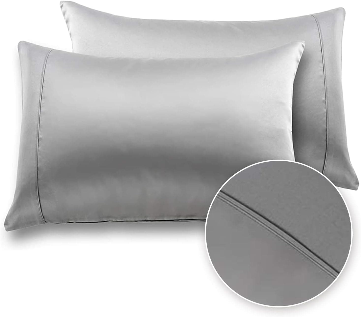 MEILA Silky Satin Pillowcase for Hair and Skin, Ultra-Soft Washed Silk Pillow Cases Standard Size Set of 2, Dark Grey