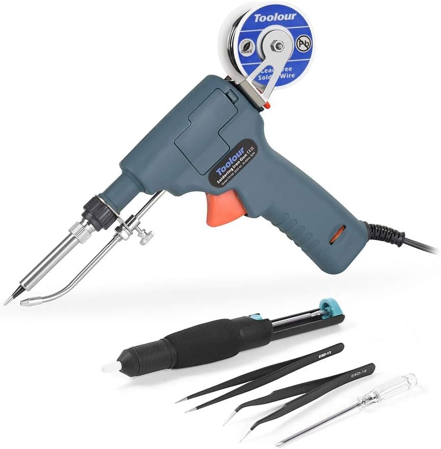 6-in-1 Soldering Gun Toolour Solder Gun Kit, 60W Temp Adjustable Solder Iron Gun, Automatic Hand-held Welding Guns with Tin Wire and Tweezers for Electrical Circuit Board Repair Rework Home DIY
