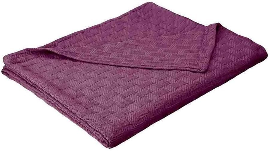 eLuxurySupply Basket Weave Blanket Cotton Thermal Blanket - Soft & Breathable All Seasons Oversized Throw Blanket Perfect for Layering Any Bed King Size, Plum Color