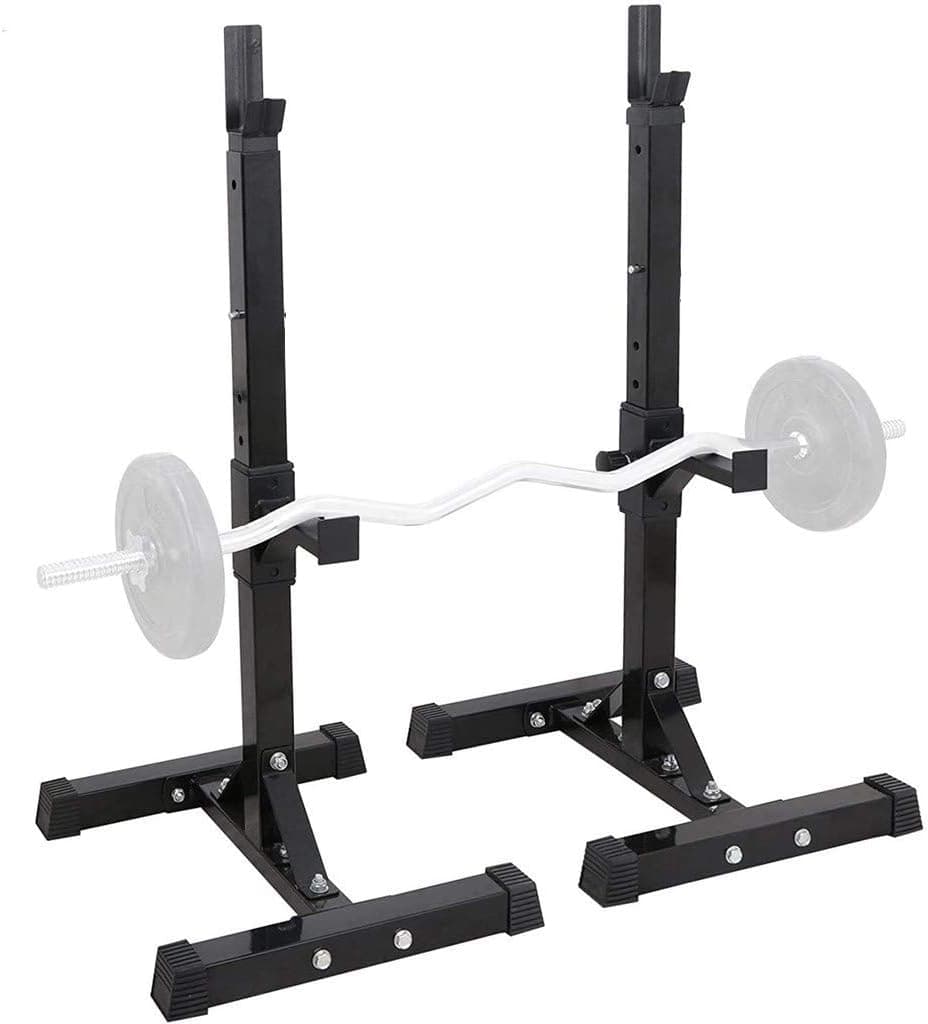 HTNBO Pair of Adjustable Squat Rack Standard 42-63 Inch Solid Steel Squat Stands Barbell Free-Press Bench Home Gym Portable Dumbbell Racks Stands (A)
