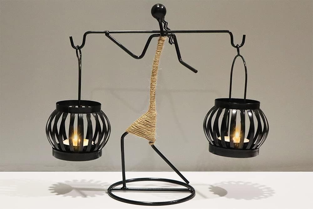 Wracra Candle Holders Rustic Farmhouse Scale Decor Candle Stand for Vintage Home Decor Centerpiece Black Metal Mordern Farmhouse Decor Tabletop Decorative TeaLight Candle Holders