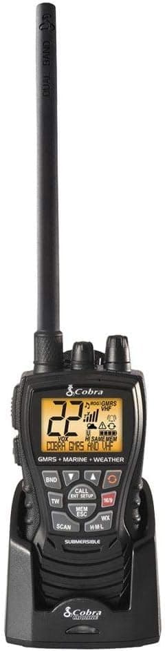Cobra MR HH450 DUAL Handheld Floating VHF Radio – 6 Watt, All-Terrain, Submersible, Noise Cancelling Mic, Backlit LCD Display, Memory Scan, Black