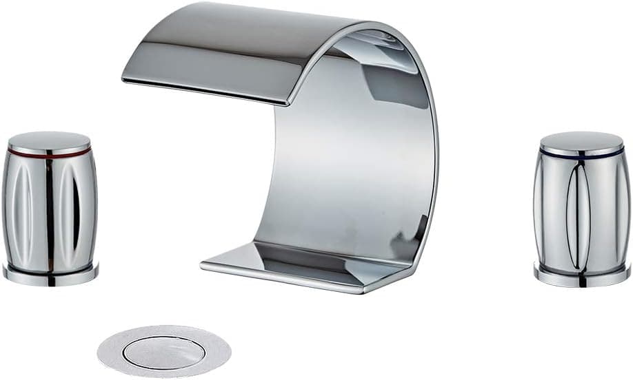 YANNLII Chrome Widespread Waterfall Bathroom Sink Faucet,Two Handle Three Hole Lavatory Faucet,8-16 Inch Basin Mixer Tap with Pop Up Drain