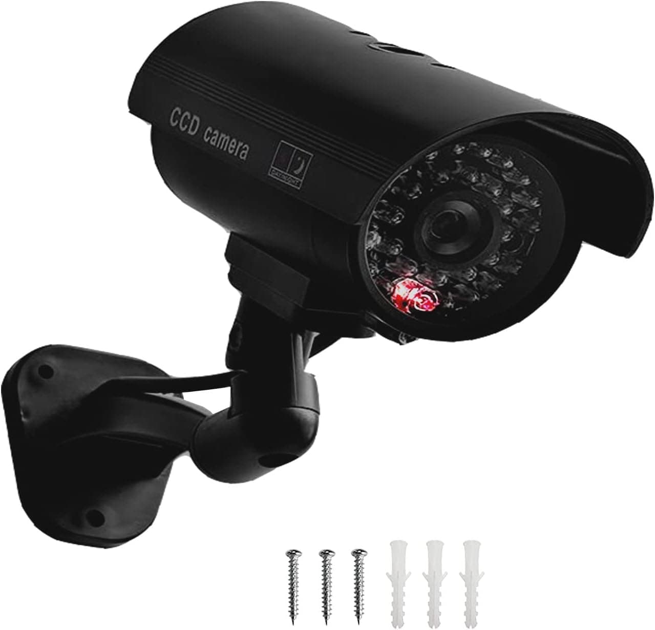 JYtrend Fake Camera, Dummy Camera CCTV Surveillance System with Realistic Red LED Flashing Light for Outdoor and Indoor + Warning Sticker (1 Pack, Black)
