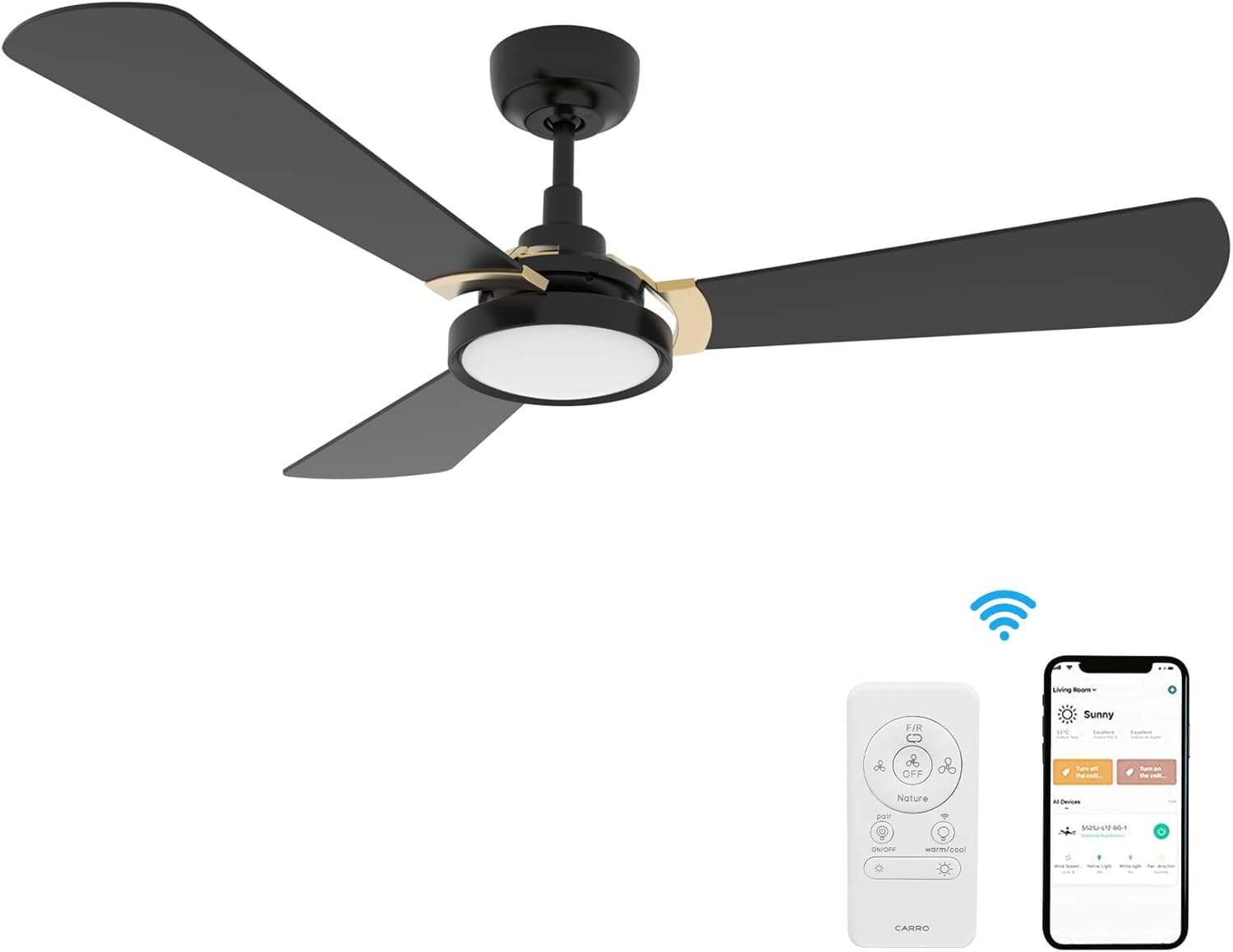 SMAAIR 56 Inch 3 Blade Ceiling Fan with Light, 10-Speed Smart Fan Works with Remote Control/Alexa/Google Home/Siri/App, Timer/Schedule, Dimmable LED Light (Black/Gold)
