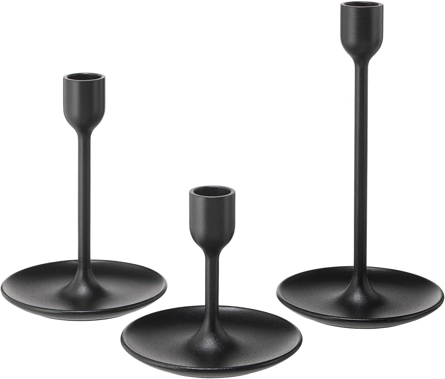 IKEA FULLTALIG Candlestick, set of 3 Powder Coating Black Aluminum Candlestick Holder for taper candles, Table Romantic for Wedding, Birthday, Dinner Home & Bar Decorative (No LED Candle Included)