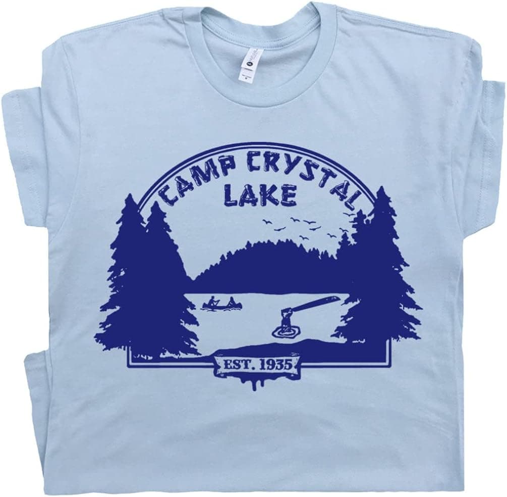 Camp Crystal Lake T Shirt Vintage Horror Movie Tshirts for Mens Womens Kids Cool Funny 80s Graphic Tee Jason Hockey Mask