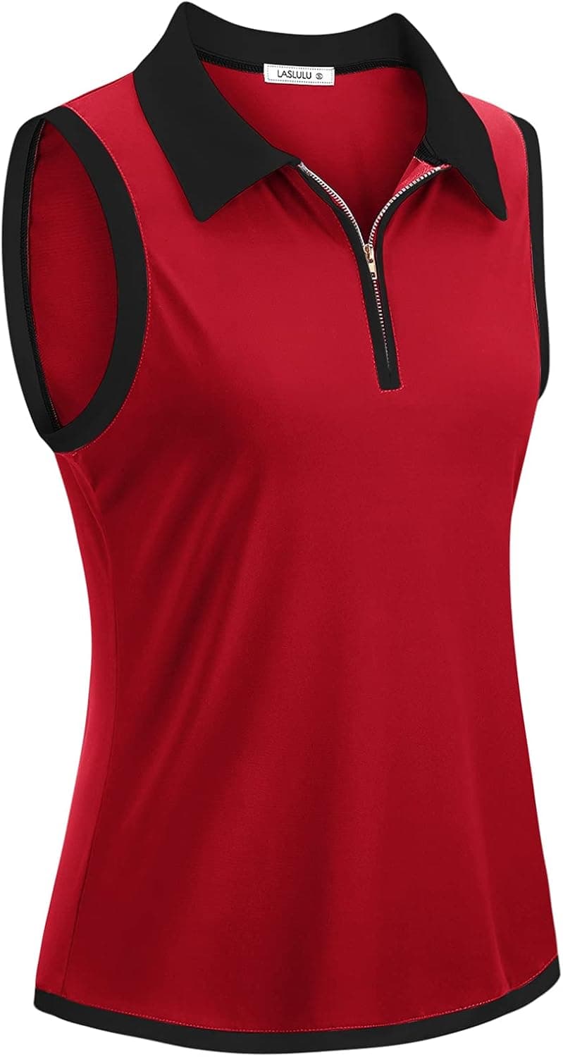 LASLULU Womens Sleeveless Golf Polo Shirt with Zipper Quick Dry Athletic Sports Tank Tops for Women