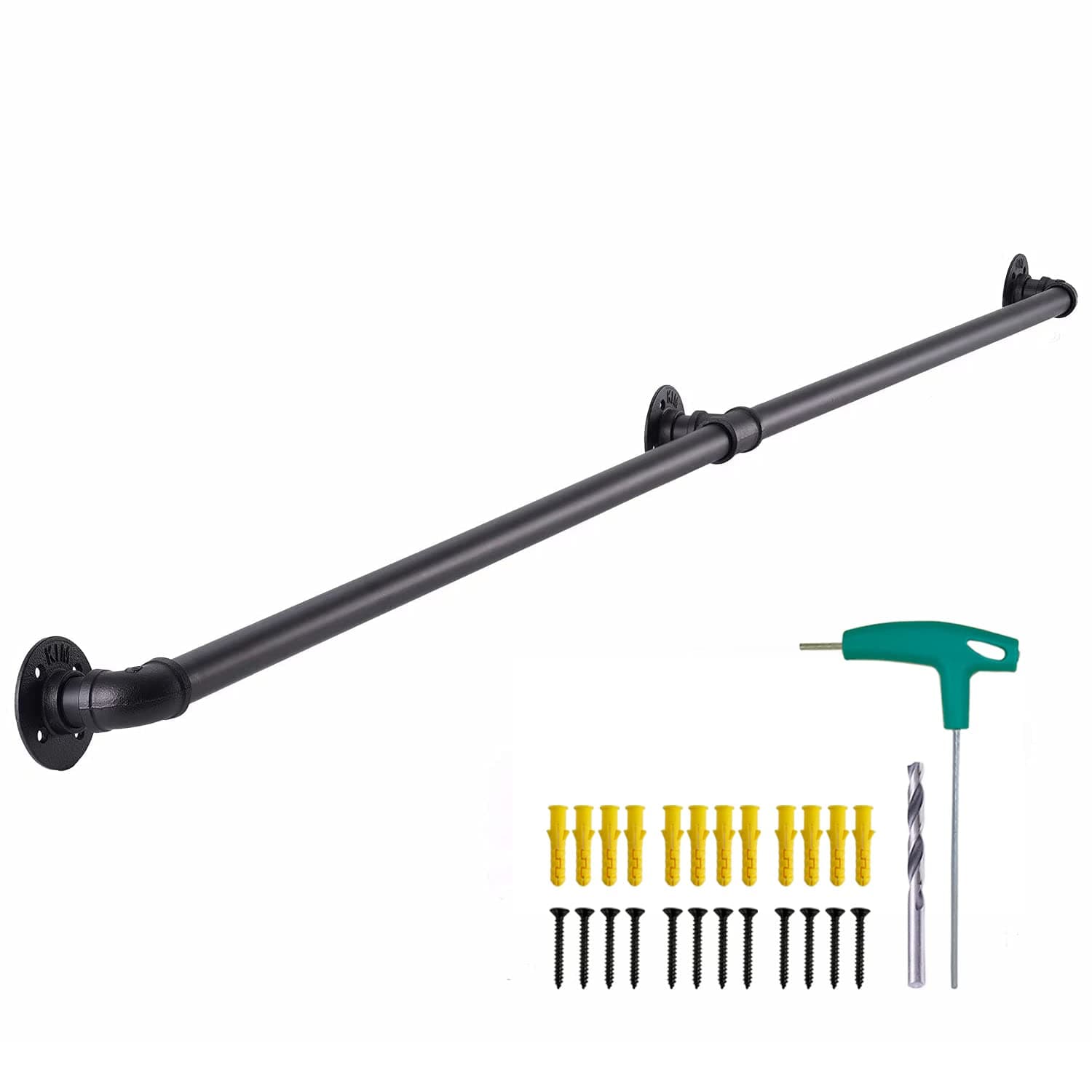 Unilive Metal Industrial Pipe Stair Handrail, 5FT Staircase Handrail, Galvanized Industrial Pipe Railing Indoor&Outdoor Pipe Stair Railing with Wall Mount Support, Round Corner (5 Feet, Matte Black)