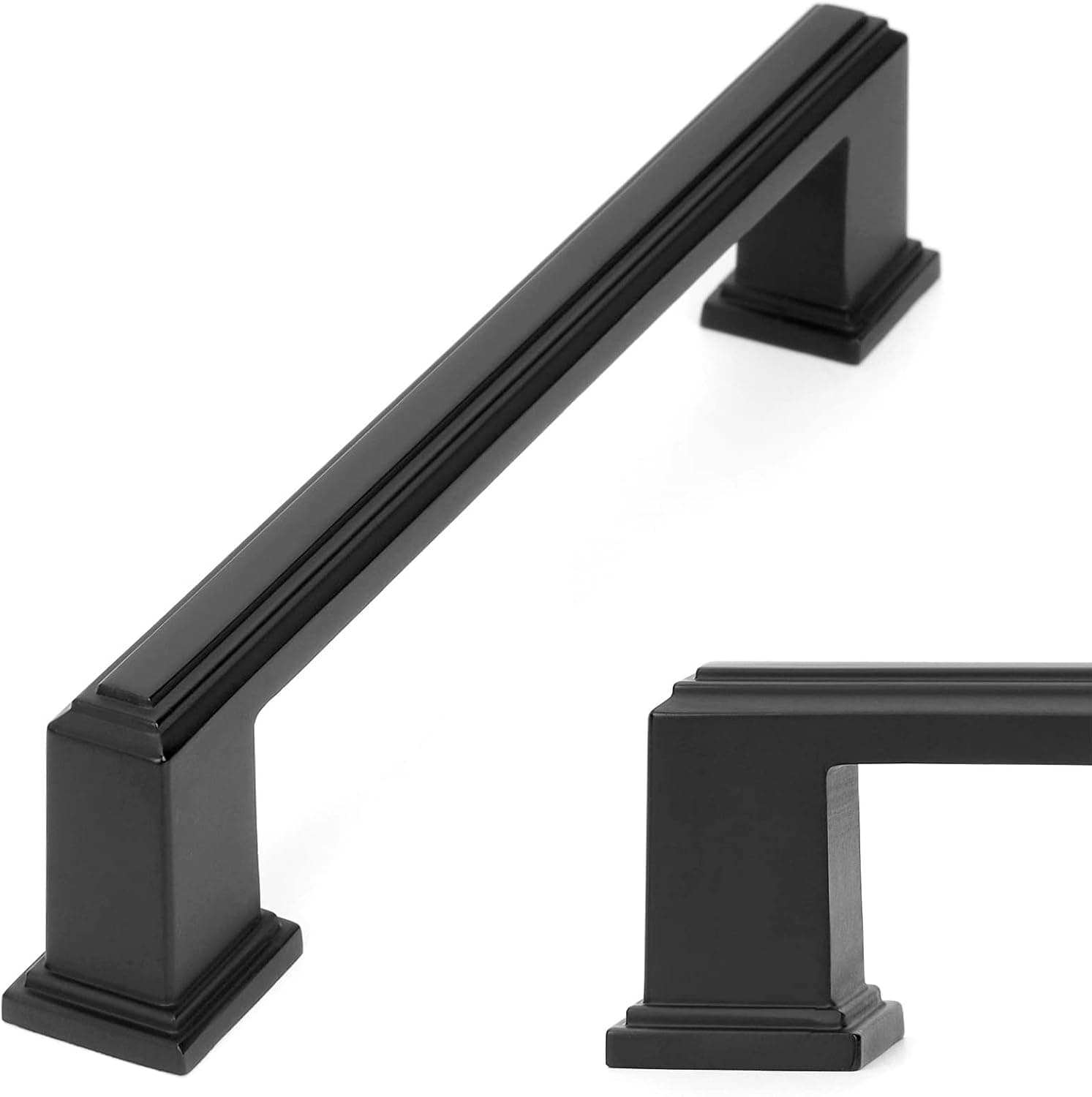 KOOFIZO Stepped Bar Cabinet Pull - Black Furniture Handle, 5 Inch/128mm Screw Spacing, Pack of 5 for Kitchen Cupboard Door, Bedroom Dresser Drawer, Bathroom Wardrobe Hardware