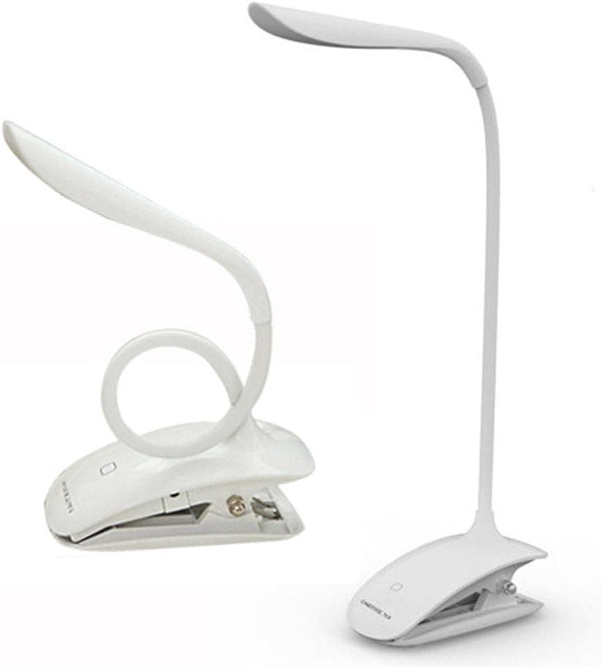 ONEFIRE Rechargable LED Desk Clip Lamp USB Powered Dimmable Light with Flexible Neck Touch Sensitive Controller Eye-Care Table Light for Study Dorm Reading Nursing