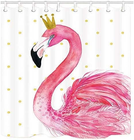 JAWO Flamingo Shower Curtains for Bathroom, Cartoon Design Tropical Bird Flamingo Pink for Kids Pretty Girl Bedroom Decor Waterproof, Fabric Shower Curtain Set, 69x70 Inches
