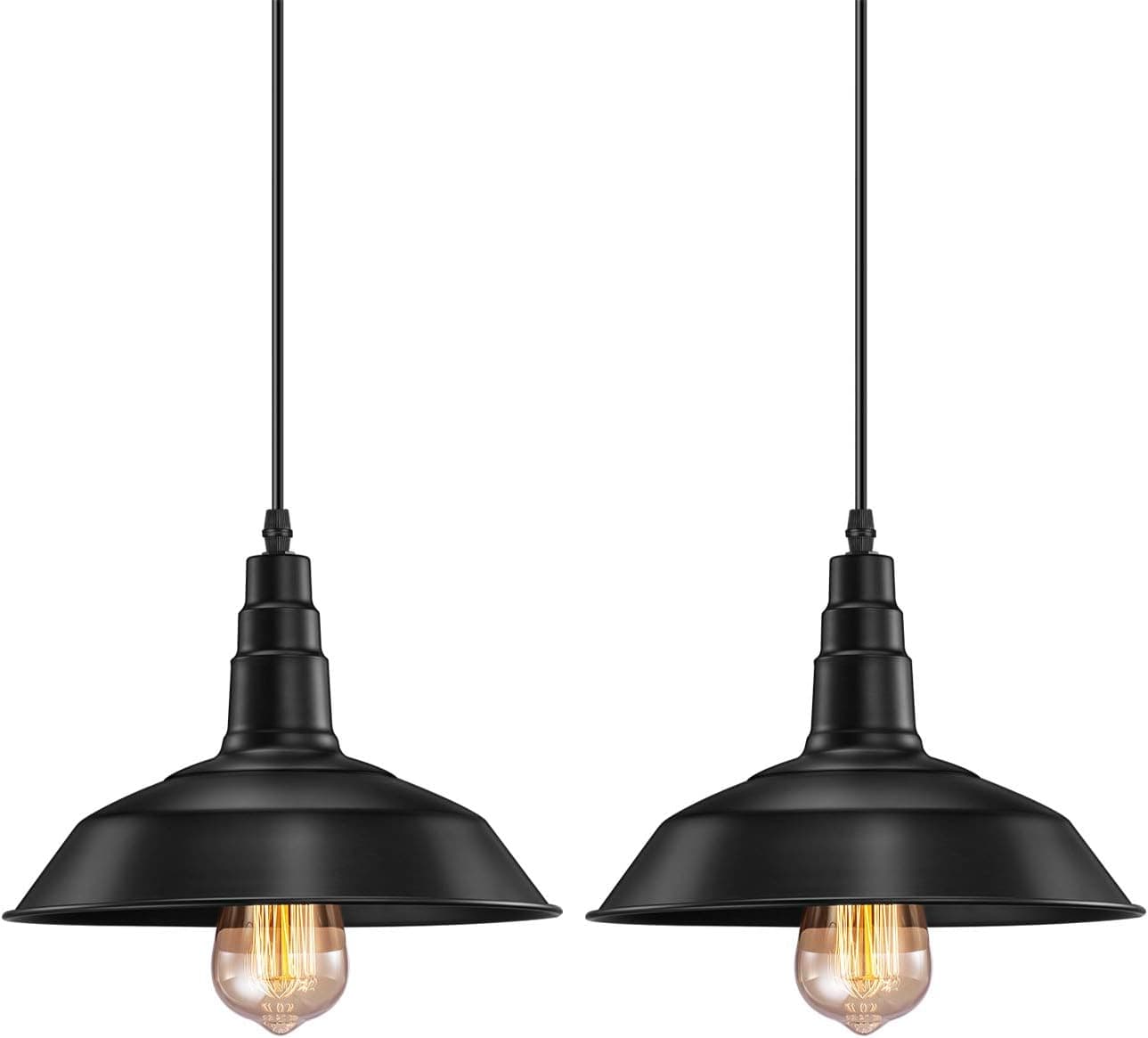 FadimiKoo Farmhouse Pendant Light, Industrial Metal Black Hanging Light Fixtures, 47.2 in Adjustable Vintage Ceiling Pendant Lighting for Kitchen Island Dinning Room, 2 Pack