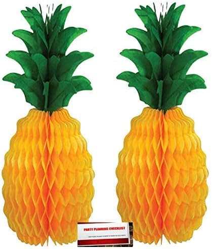 2 Pack Pineapple Honeycomb Tissue Centerpieces for Summer Luau Party 12 Inches