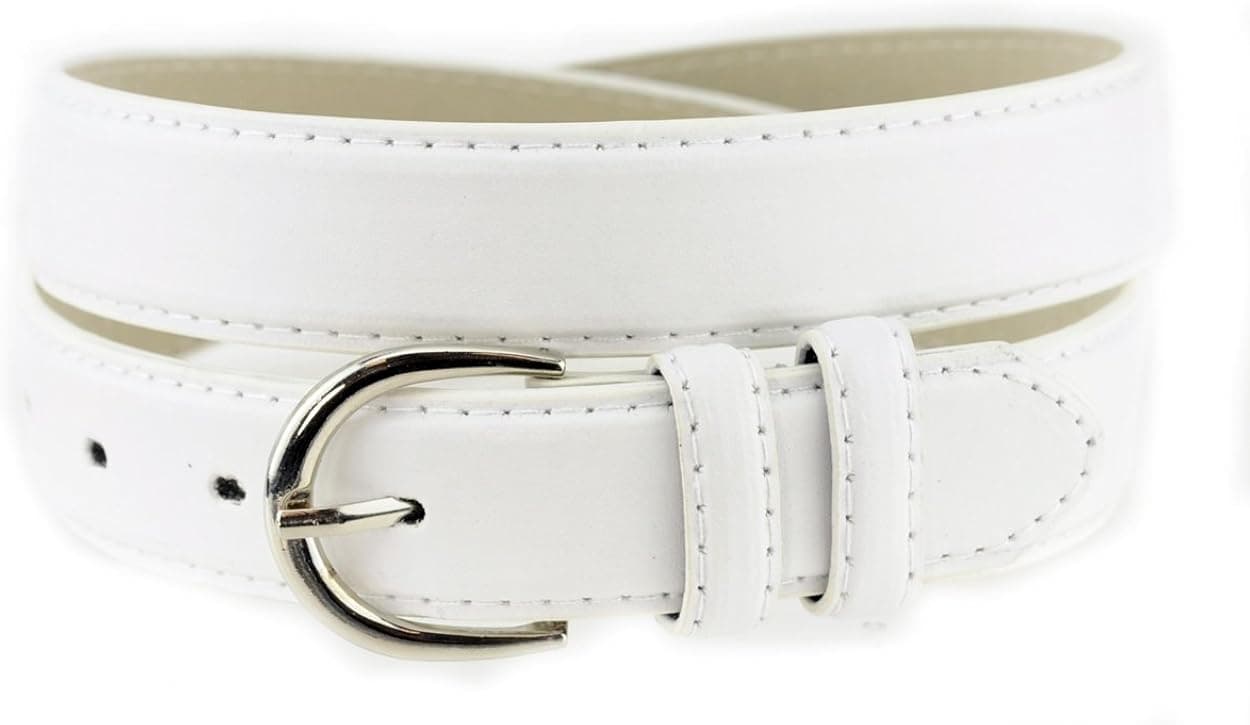 Nyfashion101 Women's Basic Leather Dressy Belt w/ Round Buckle H001-White-S