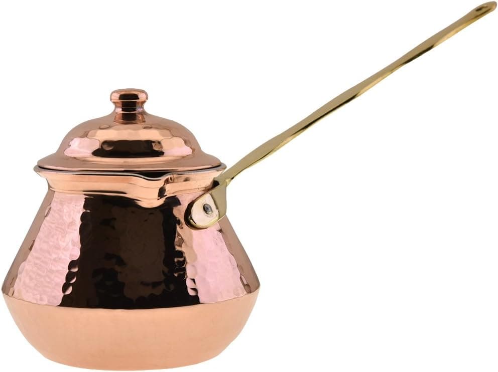 CopperBull THICKEST Solid Hammered Copper Turkish Greek Arabic Coffee Pot Stovetop Coffee Maker Cezve Ibrik Briki,(Large - 15 Oz) - LIDDED