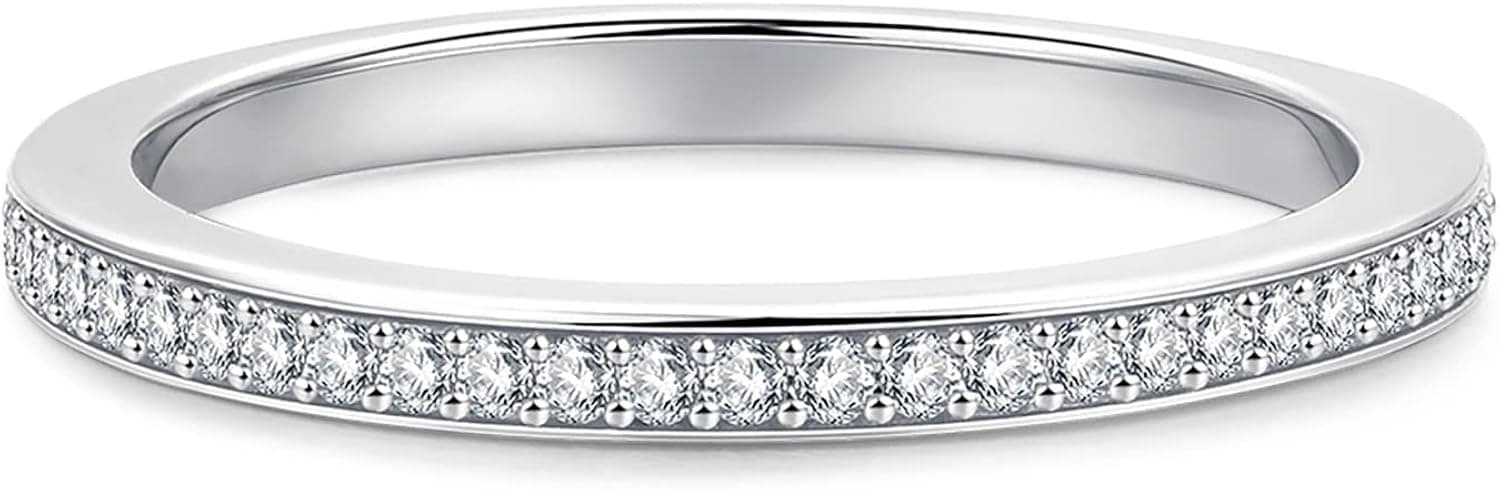 HAFEEZ CENTER 2mm Micropave Half Eternity Moissanite Wedding Band for Women