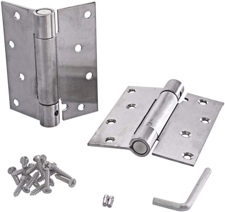 BTMB 4 Inch Stainless Steel Automatic Closing Single Action Silver Spring Door Hinge 1 Pair