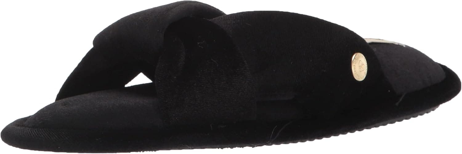 Dearfoams Women's Jules Shiny Velour Twist Vamp Slide Slipper