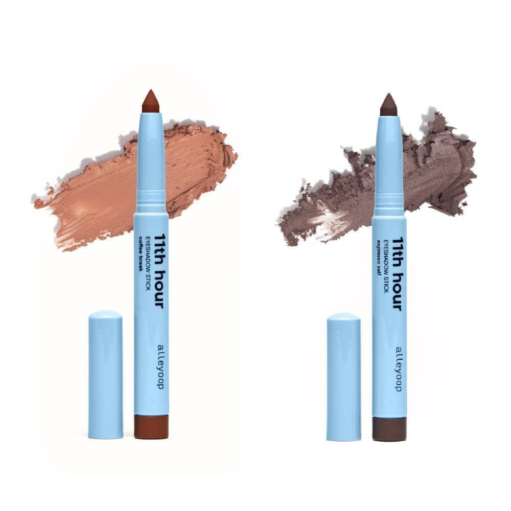 ALLEYOOP 11th Hour Cream Eyeshadow Sticks Bundle - Coffee Break (Matte) & Espresso Self (Matte) - Waterproof, Smudge-Proof, Crease-Proof Eyeshadow for Over 11 Hours