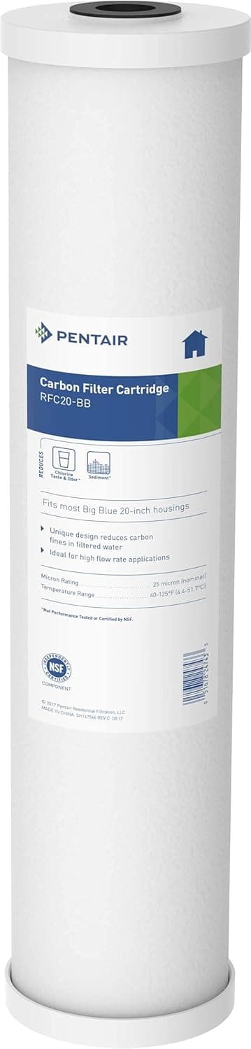 Pentair Pentek RFC-20BB Big Blue Carbon Water Filter, 20-Inch, Whole House Heavy Duty Radial Flow Carbon Replacement Cartridge with Granular Activated Carbon (GAC) Filter, 20" x 4.5", 25 Micron