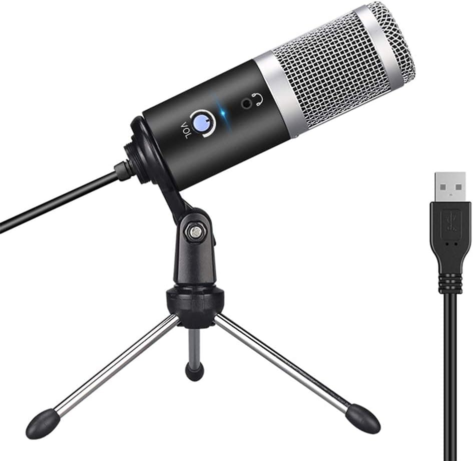 USB Condenser Microphone PC Computer Cardioid Studio Mic Plug & Play with Tripod Stand for YouTube Gaming Podcasting Sound Recording for iMac PC Laptop Desktop Windows Mac