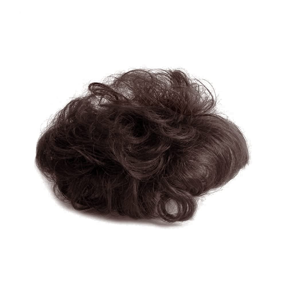 Maery 7 Short Curly Real Human Hair Topper with Front Bangs for Women,Breathable Wiglets Hairpieces 5.1x5.5 Large Coverage Women Toupee Clip in Top Hair Pieces Wavy Crown Topper Wigs(Dark Brown)