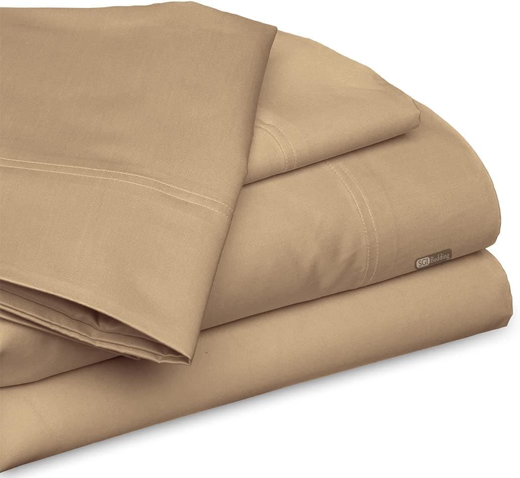 SGI Texas King 80x98 Size Egyptian Cotton Bed Sheets Luxury 1000 Thread Count Sheet Set Taupe Solid Sateen Weave for Soft & Silky Feel Long Staple Cotton 15 Inch Deep Pocket