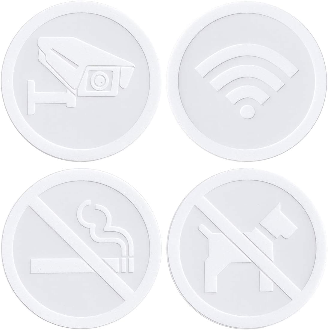 dealzEpic - Clear Transparent White Store Signs of No Smoking, No Pet Allowed, Free WIFI and Security Camera Sign - Self Adhesive Peel and Stick Vinyl Decals for Glass Door or Window