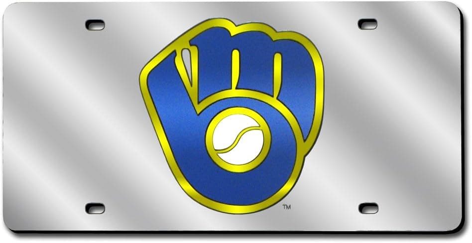 MLB Milwuakee Brewers Ball & Glove Design Laser-Cut Auto Tag