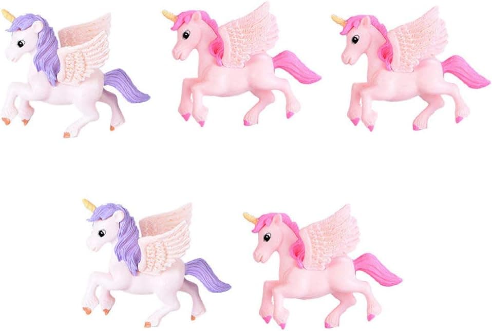 TOYANDONA 5pcs Unicorn Miniature Unicorn Figurines Fairy Garden Dollhouse Micro Landscape Ornaments Unicorn Animal Figures Model Cake Toppers for DIY Terrarium Crafts Ornament Random Color