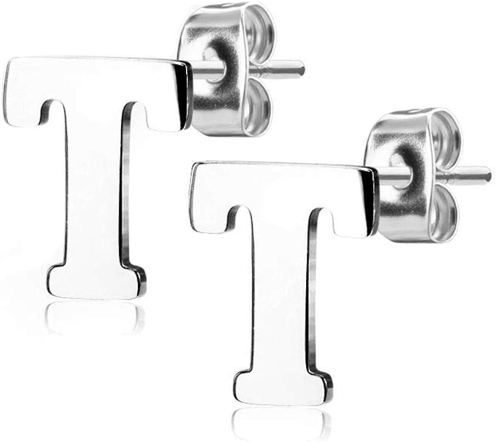 Pair of Initial Letter Stainless Steel Stud Earrings A-Z