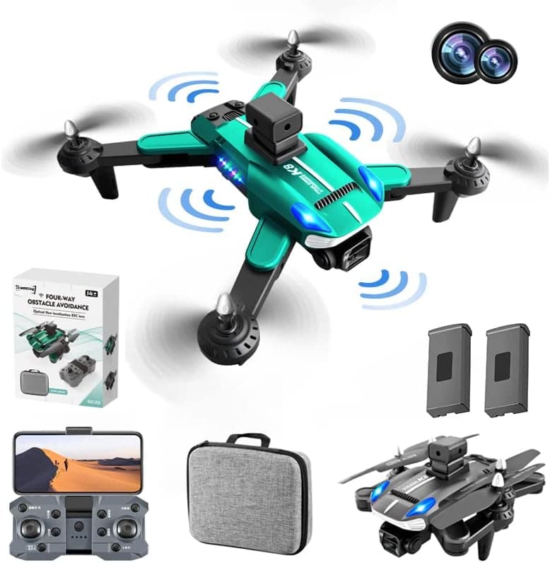 JTBBKing Drones with 4K Dual Camera for Adults Kids Beginners ,360° Intelligent Obstacle Avoidance,WiFi FPV Video,Optical Flow Positioning Remote Control ESC One Key Start Landing Foldable RC Quadcopter Girls Boys Toys kids Gifts,2 Batteries (Green)