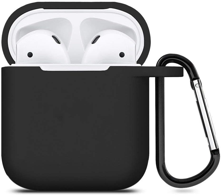 Digcreat Compatible for AirPods Case with Keychain, Shockproof Protective Premium Silicone Cover Skin for AirPods Charging Case 2 & 1 (AirPods 1, Black)