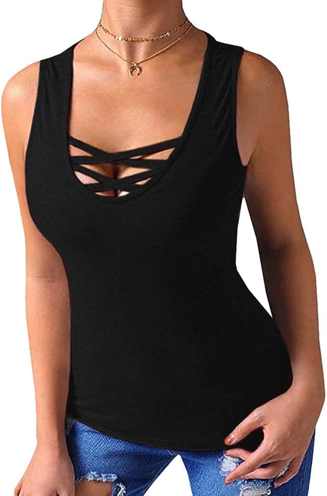 Sarin Mathews Womens Tank Tops Summer Sleeveless Shirts Criss Cross Casual Basic Tee Shirts Tops Blouses