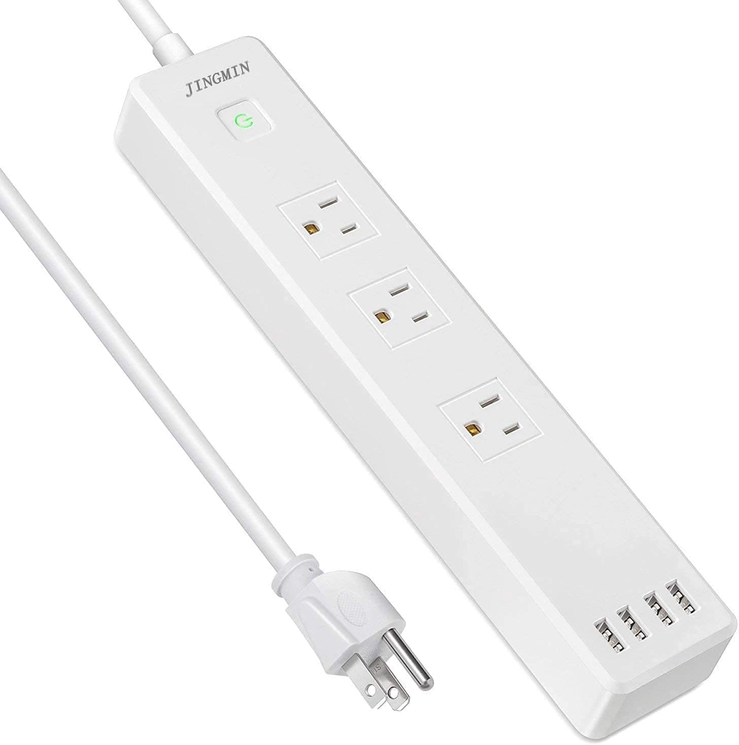 Surge Protector Power Strip with 3 Outlets and 4 USB Ports, 6 Ft Extension Cord Overload Protection Power Strip for Home Office White