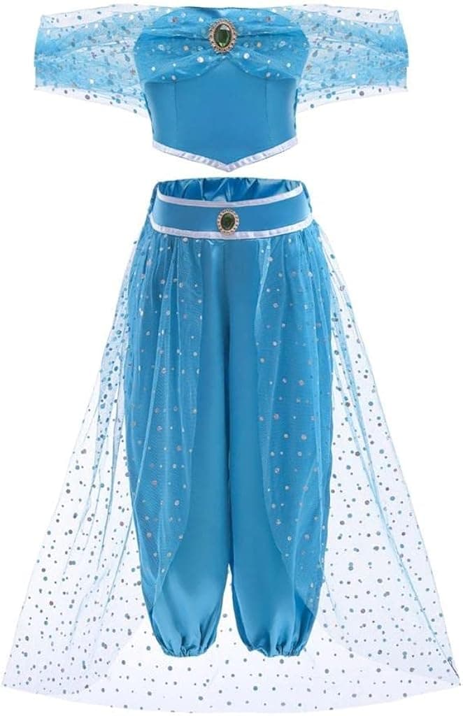 Dressy Daisy Girls Princess Costume Fancy Dress Up Halloween Party Belly Dance Outfit Top & Pants Size 4-12, Blue