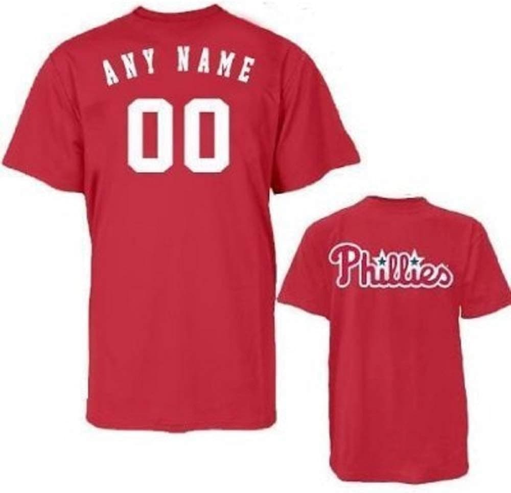 Majestic Athletic Custom (Any Name/# on Back) Philadelphia Phillies Licensed Replica Jersey Tee