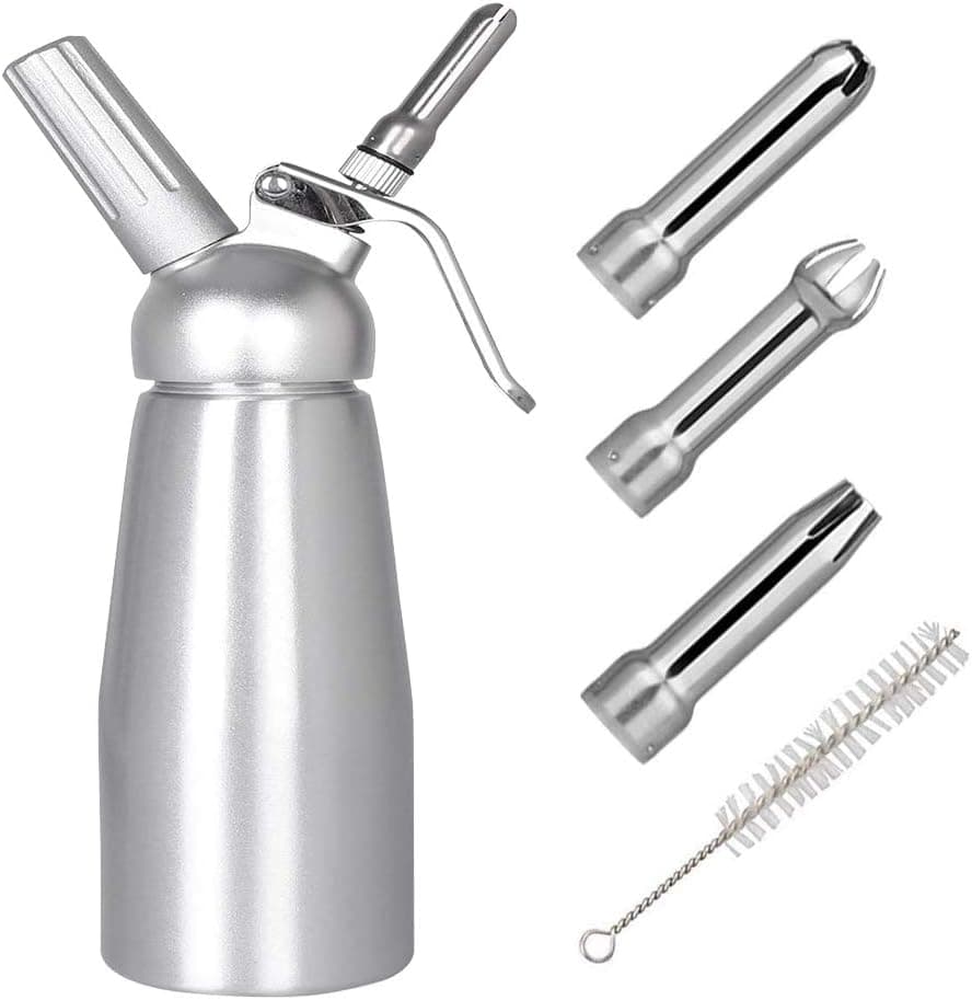 0.5-Pint Stainless Steel Professional Whipped Cream Dispenser - Durable Aluminum Cream Whipper, Whipped Cream Maker Canister,Whipping Siphon - 250ml / 0.5 Pint Capacity Canister