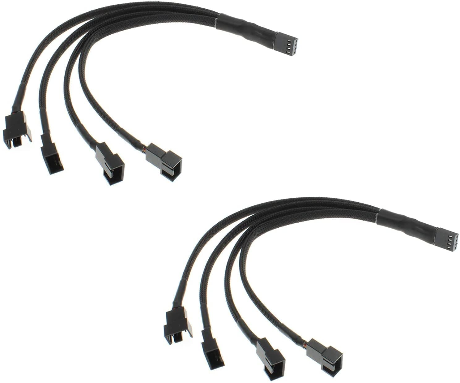 novonest PWM Fan Splitter, 1 to 4 Cable Sleeved Braided Y Splitter,Fan Extension Cable(2 Packs) with 4-pin Adapter, Suitable for All 3-pin and 4-pin Pc Fans,FH-4