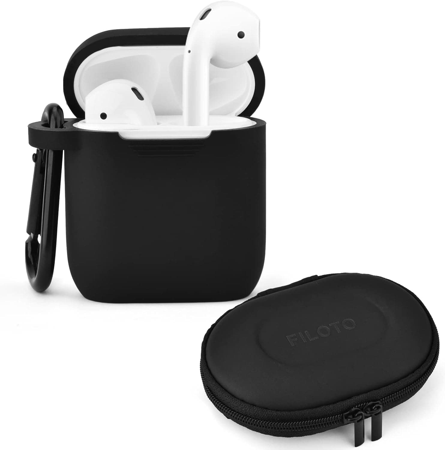 Case for Airpods Accessories Set, Filoto Airpod Silicone Case Cover with Keychain/Accessories Storage Travel Box for Apple Airpods 2&1, Best Gift for Your Air Pod (Black)