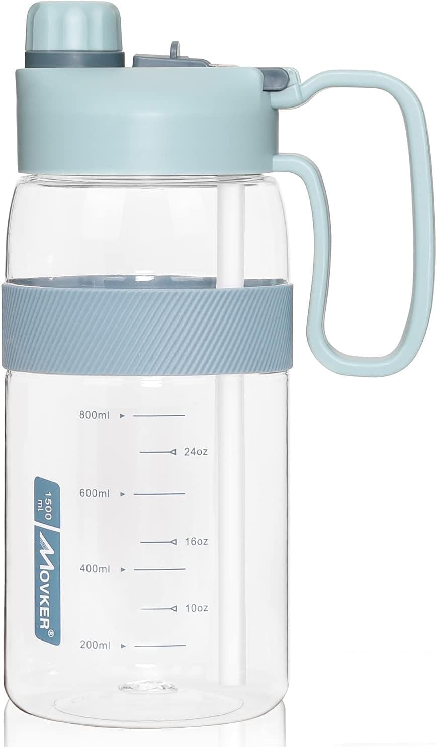 Movker Half Gallon 50oz Water Bottle | Reusable Tritan Plastic Water Jug | With Straw Lid & Motivational Measurement Marker | Hiking Fitness