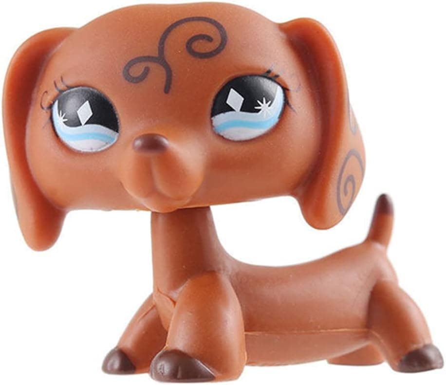 Brown Black Curly Flower Dachshund Diamond Eyes Long Ears Small Mini Pet Shop - Little Pet Shop Puppy Action Figure Rare Old LPS Toys Dog Toys Animal Toys for Kids Girls & Boys
